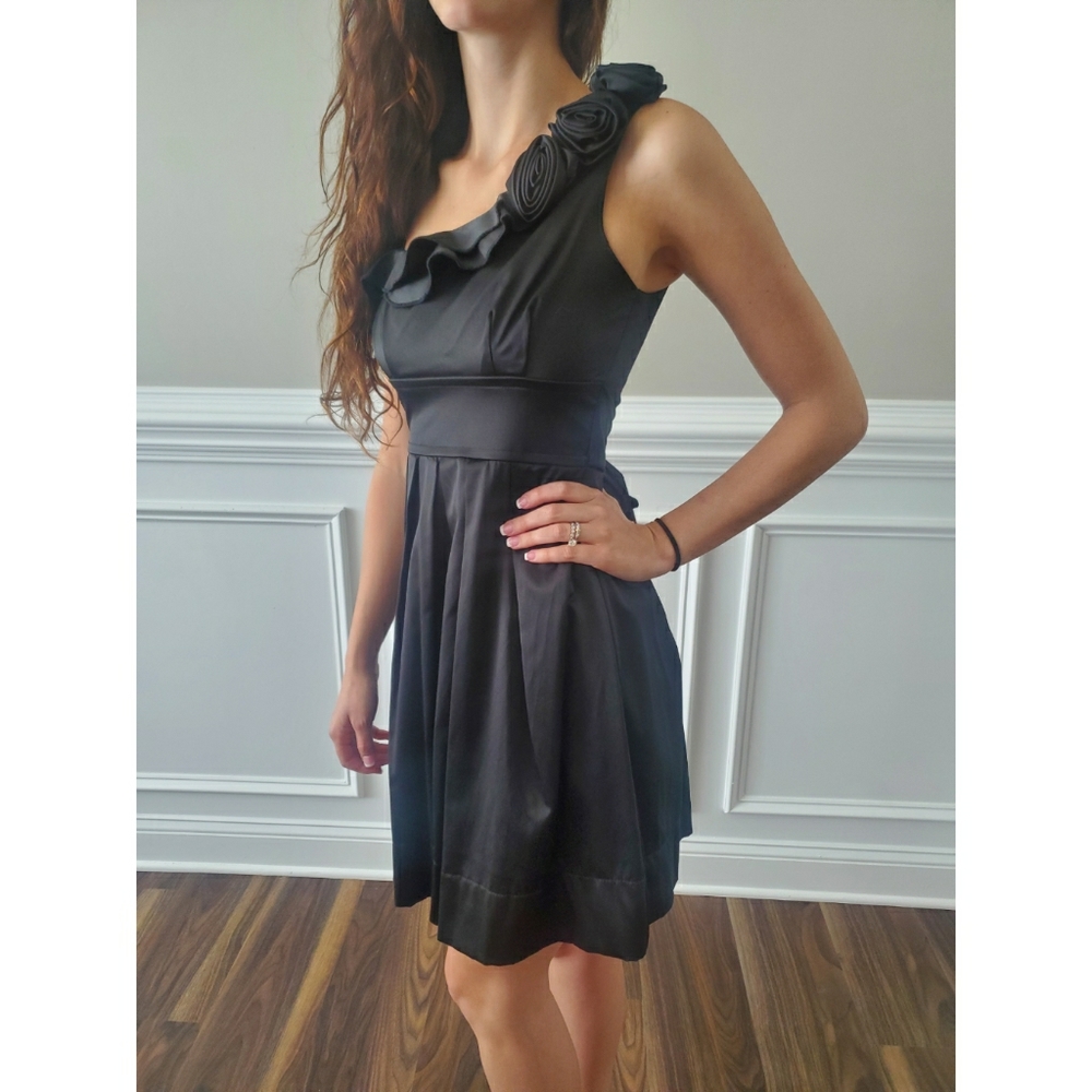 Black Satin Dress with Roses
